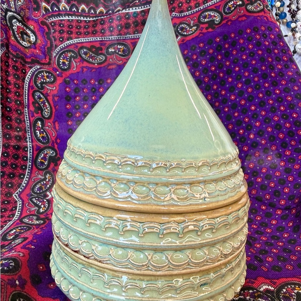 Elegant 3 Piece Sage Green Stacking Ceramic Trinket Jar with Ring Holder
